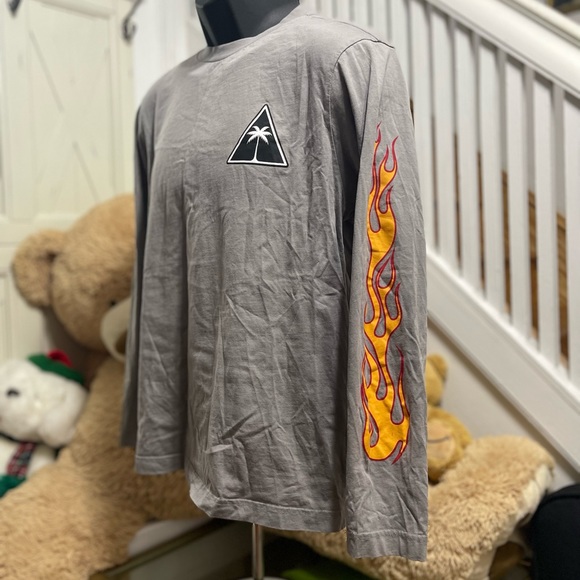 EUC Men’s Size Small Palm Angels Palms & Flames Logo Long-sleeve T-shirt In Grey - Picture 7 of 13